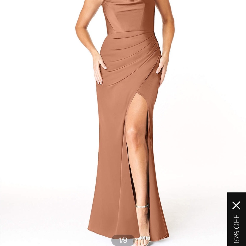 AZAZIE Sheath Cowl Pleated Stretch Satin Bridesmaids Dress